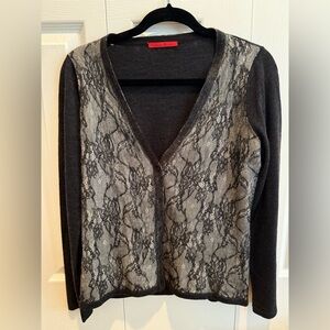 Carolina Herrera Black and Gray Lace Cardigan
